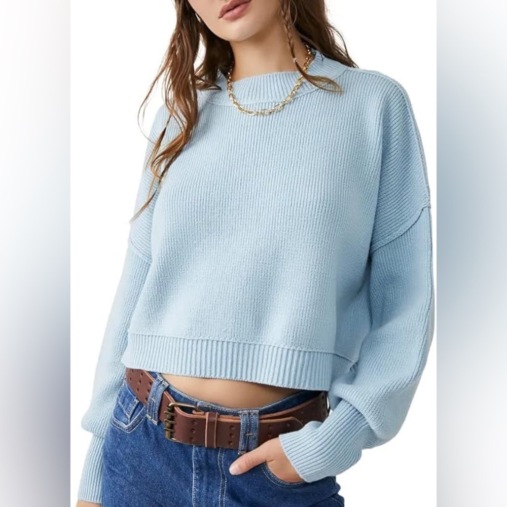 Free People Light Blue Crew Neck Sweater